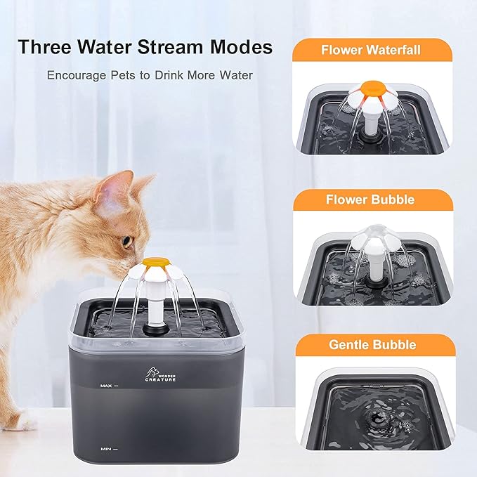 Cat Water Fountain, 67oz/2L Automatic Cat Drinking Fountain, Pet Water Fountain with LED Light and Filter for Cats and Small Dogs (Grey)