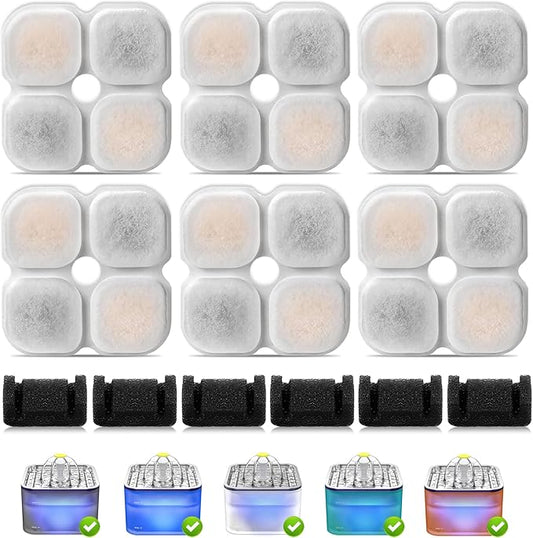 Cat Water Fountain Filter,Compatible 101oz/3L Crystal Stainless Steel Pet Water Fountain,Cat Fountain Replacement Filter 6 Set