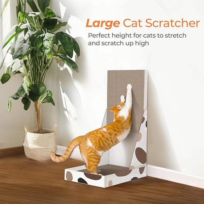 ComSaf Cat Scratcher L Shape, 25" Cat Scratching Post for Indoor Cats Adults with Cat Scratch Box and Cat Sratching Board, Vertical Wall Cat Scratch Pad Bed