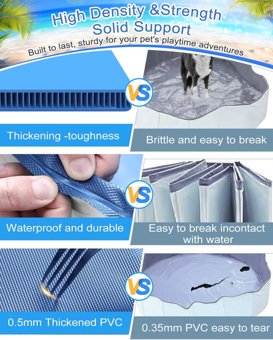 Dog Pool for Large Dogs,Foldable Plastic Pool for Dogs Slip-Resistant (XL - 87'' x 16'')