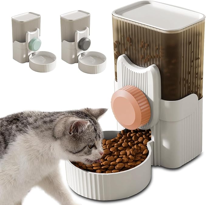 Gravity pet Food Automatic Dispenser: Small pet Feeding cage Feeder Tray - 1L Automatic pet Feeder and Sink kit, Suitable for Cats, Puppies, Rabbits, Ferrets (Gray)