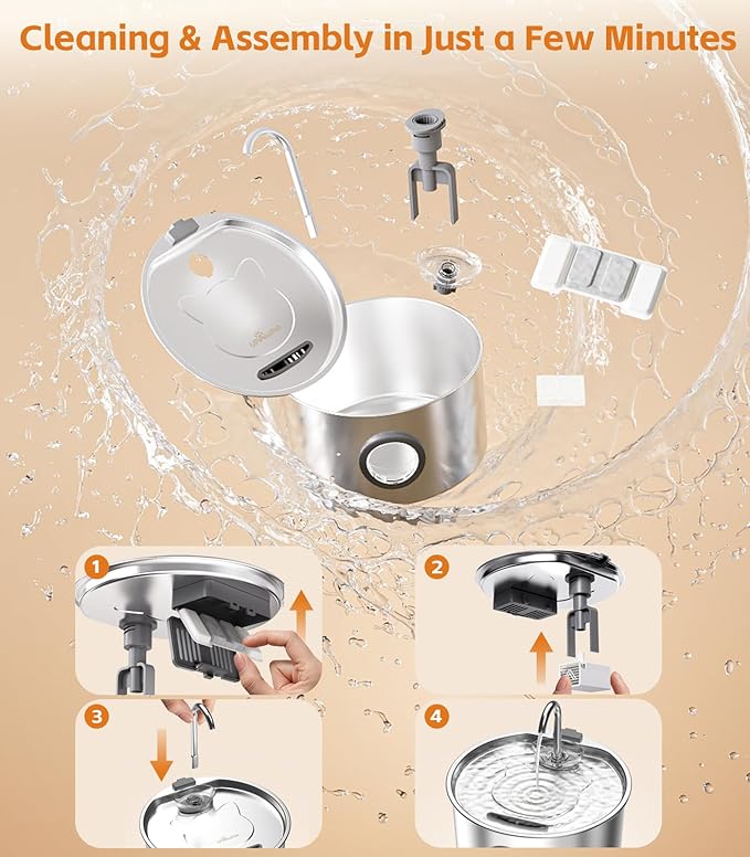 Cat Water Fountain Stainless Steel 108oz/3.2L with 13 Filters Automatic Pet Water Fountain for Cats/Dogs Indoor Ultra Quiet Metal Cat Fountains for Drinking Kitty Watering Supplies for Animals