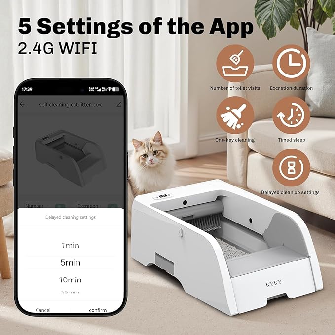 2 in 1 Self Cleaning Litter Box with APP Control, Open or Covered Canopy Design to Meet Cats' Varying Preferences, Large Automatic Cat Litter Box Self Cleaning for Multiple Cats, Quiet & Safe