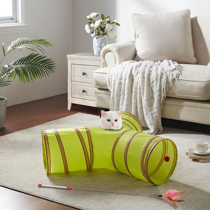 Cat Tunnels for Indoor Cats 3 Way Play Toy Kitty Tunnel Peek Hole Toy with Ball for Cat Tube Fun for Rabbits Kittens and Dogs
