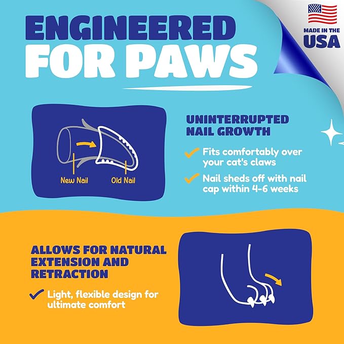 Soft Claws Cat Nail Caps for Large Cats – (40 Caps, Black & Gold) - Made in USA - Veterinarian-Developed | Protects Furniture & Skin - Easy to Apply, Long-Lasting Anti-Scratch Soft Cat Claw Covers