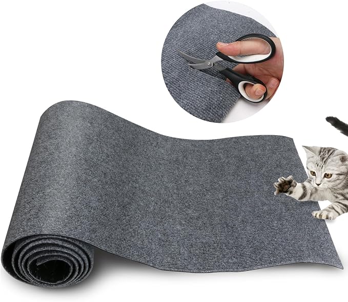 Cat Scratch Mat 120"x15.8",Cat Scratch Carpet Trimmable Self-Adhesive Cat Scratch Pad,Decorative Cat Tree Shelf，Cat Wall，Cat Scratching Post,Cat Couch Protector(Grey)