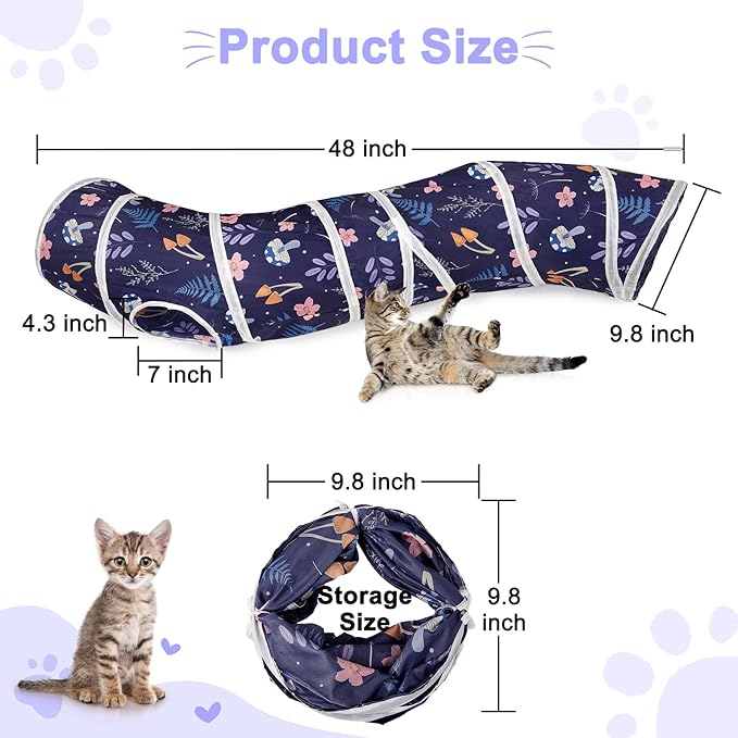 Glittme Cat Tunnel, Cat Tunnels for Indoor Cats, S-Shape Cats Cave with Cat Toys, Foldable Cat Tubes and Tunnels for Cats, Rabbit, Puppy, Guinea Pig