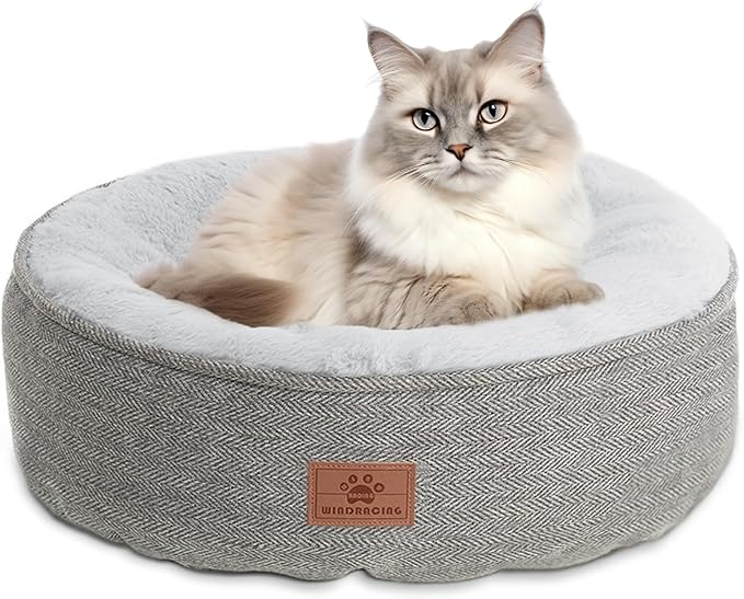 Cat Beds for Indoor Cats, Dog Bed for Small Dogs Breeds, Soft Kennel Bed, Comfy Durable Pet Sleeping Bed, Washable Roun Cat Bed & Non-Slip Bottom, Size 20" L x 20" W x 7" Th