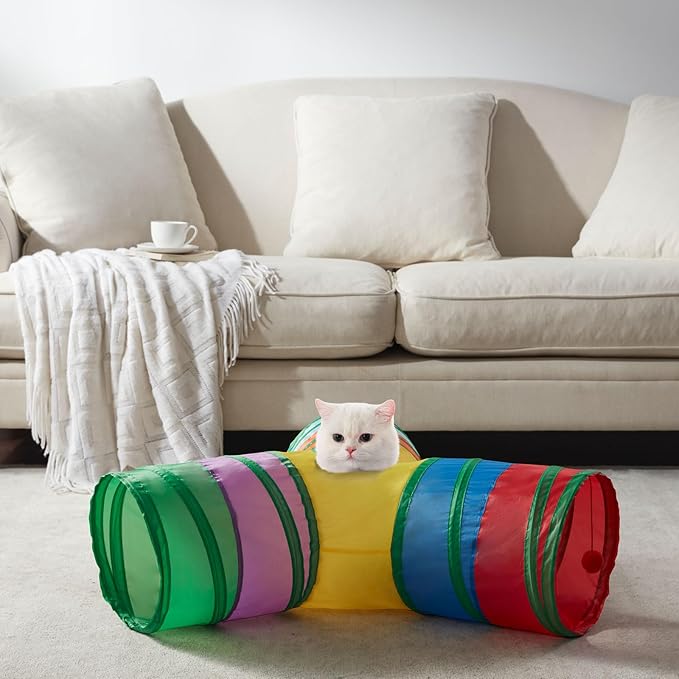 Cat Tunnels for Indoor Cats 3 Way Play Toy Kitty Tunnel Peek Hole Toy with Ball for Cat Tube Fun for Rabbits Kittens and Dogs