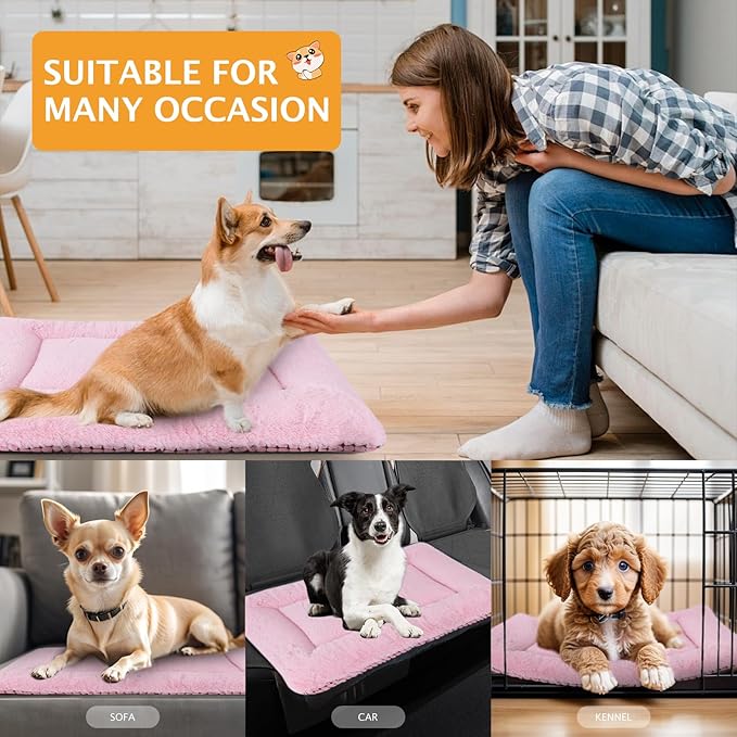 Reversible Dog Bed Mat with Plush and Corn Velvet,Soft Warm Pet Cushion, Dual Purpose Washable Sleeping Mattress Bed for Small Medium Large Dog and Cat XB004 (24"x18", Pink)