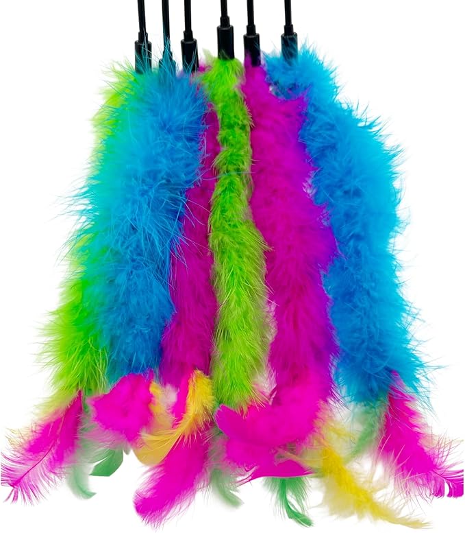 Cat Wand Feather Toys, 6 Pieces Interactive Cat Feathers Teaser Toy for Indoor Cats Play