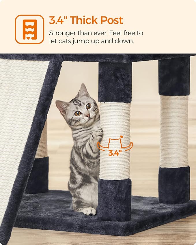 Feandrea 67 Inches Multi-Level Cat Tree for Large Cats, with Cozy Perches, Stable, Smoky Gray UPCT18G