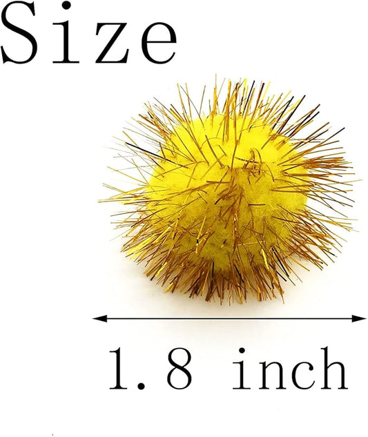 60 Pcs Cat Ball Toys, 1.8 Inch Sparkle Tinsel Glitter Pom Pom Ball Cat's Favorite Toys, Random Color