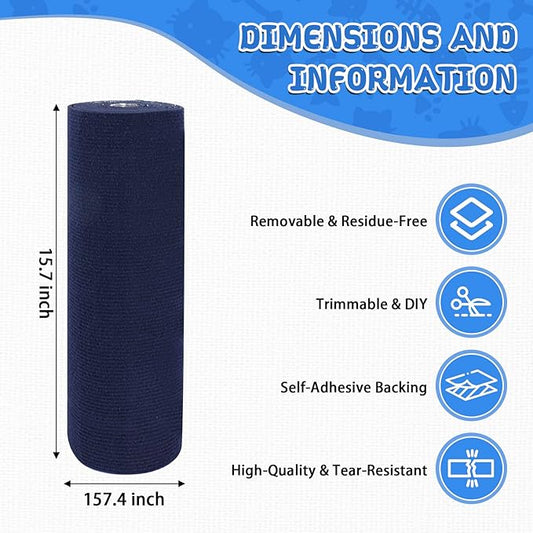 Climbing Cat Scratcher Mat Trimmable Cat Scratching Post Carpet 157.4’’x15.8’’ Self Adhesive Carpet Mat Pad Replacement for Cat Tree Shelves Post Couch Wall Furniture Steps DIY Protector (Dark Blue)