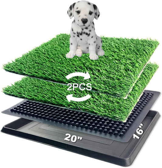 Artificial Grass Pad with Tray - 16"x20" Dog Potty for Puppy Training - with 2 PCS Reusable Replacement Fake Grass Pee Pads, Indoor/Outdoor Small Dog Litter Box for Apartment or Balcony/Patio