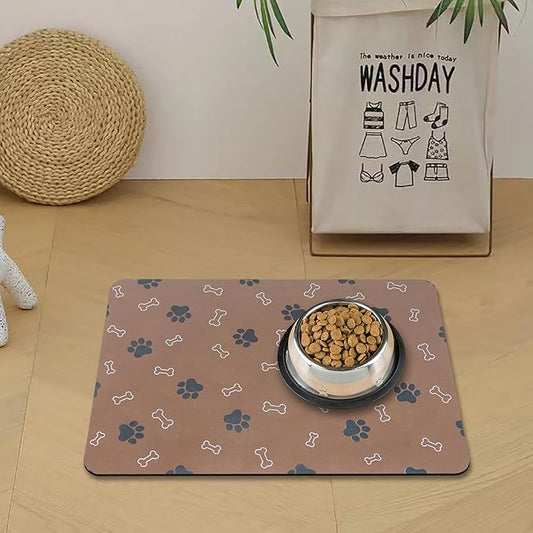 Pet Cat Dog Food Mat Non Slip Mat for Dog Water Bowl Mat Quick Dry Absorbent Cat Feeding Mat, 18.1 * 11.8 in, Brown