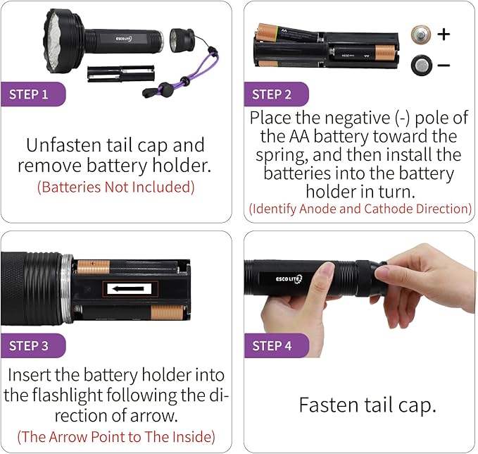 ESCO LITE Blacklight Flashlight 128 LED UV Flashlight, Upgraded Bright 395nm Handheld Ultraviolet Light for Pet Urine Detection, Scorpion Hunting