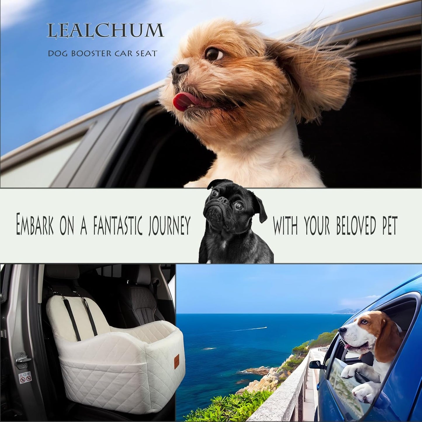 Dog Booster Car Seat,Ultra Soft Fabric & Filling Memory Foam,Elevated Cushion,3 Straps & Safety Belt Channel,Anti-Slip Base,Fully Detachable and Washable(Beige,Medium)