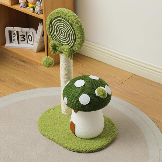 Doggie&Kittie Cat Scratching Post Cute Kitten Scratching Board Kitty Toys Mushroom Lollipop Cat Scratcher Furniture Cat Climber Climbing Tower for Indoor Cats Sisal Material (Green)