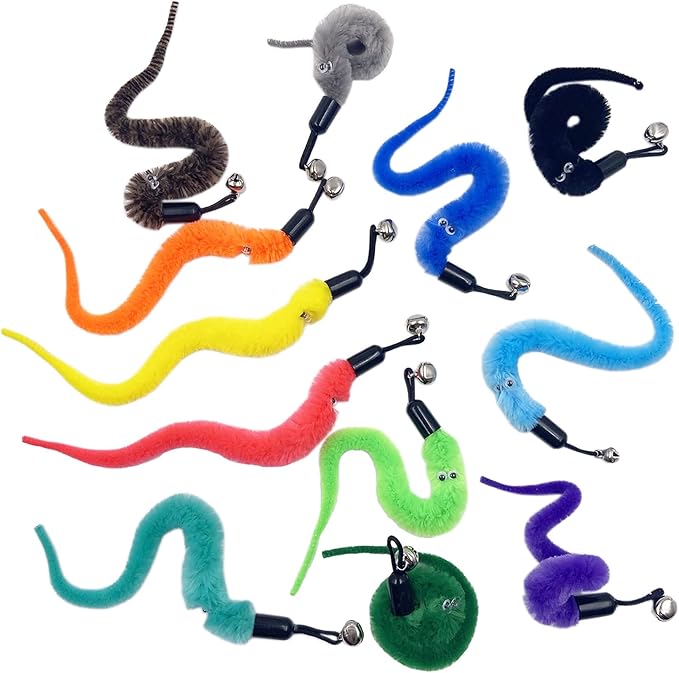 Cat Toy Worm Refills, 12 Pieces Interactive Cat Wand Attachments Worms Toy for Indoor Cats