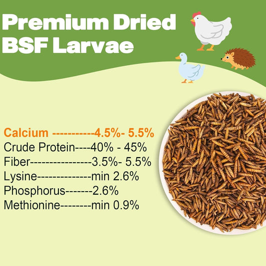 5LB Dried Black Soldier Fly Larvae, 86X Calcium Than Dried Mealworms, High Protein Non-GMO Organic Chicken Feed