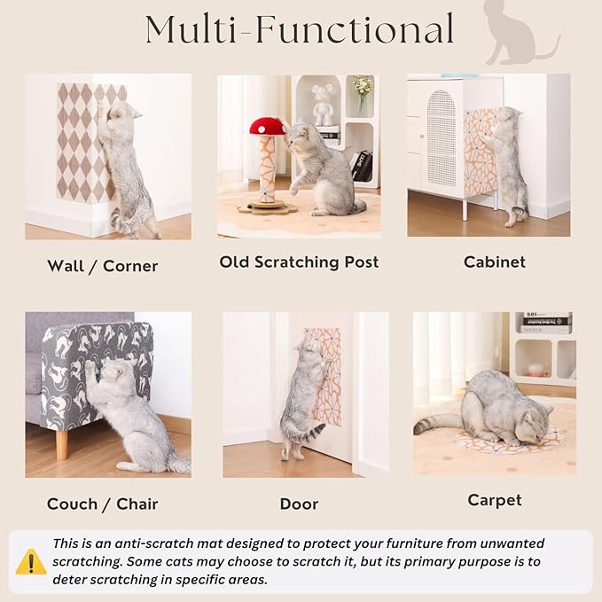 Set of Two 39.4’'x15.8’’ Trimmable DIY Upholstery Cat Anti-Scratch Mat - Asisumption Self-Adhesive Pads for Carpet, Cat Tree Shelves Replacement, Cat Climbing Walls and Couch Protector (Floral)