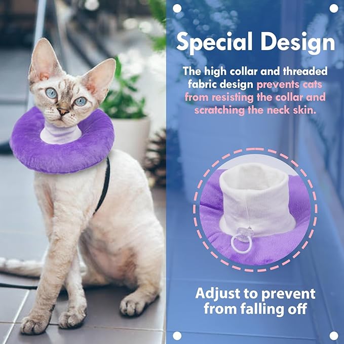 Adjustable Cat Neck Cone, Comfortable Elizabethan Recovery Collar After Surgery to Prevent Licking Wound, Ideal for Skin Disease, Deworming, Protective Pet Cone, Purple Medium