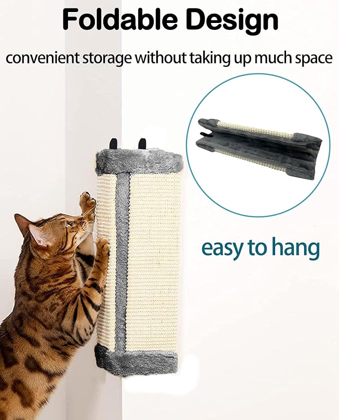 VCEPJH Cat Corner Scratcher, 2 Pack Natural Sisal Wall Mounted Scratching Boards Kitty Scratch Pads for Indoor Cats Resistant Furniture Protector for Door Sofa Couch