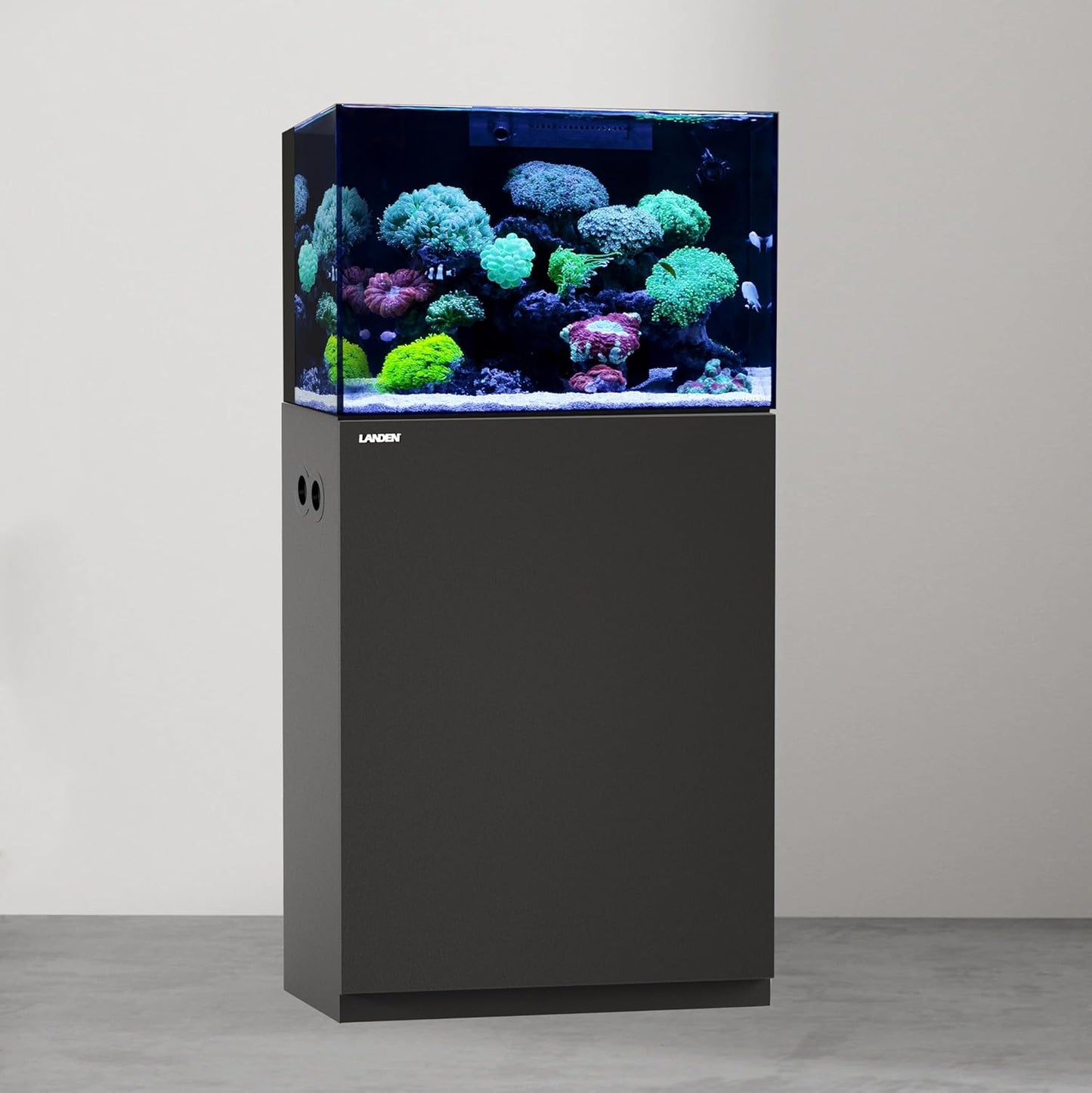 LANDEN Aquarium Wooden Stand and Cabinet for up to 30 Gal Tank, Fish Reptile Sea Salt WaterTank Stand, Nano Foam Leveling Mat Included, W23.6xD17.7xH31.5 in, Wooden Matte Black Painted(Stand Only)