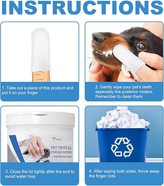 Pet Dental Finger Wipes, Oral Cleansing Teeth Care Finger Cots Wipes Pads for Dogs and Cats, Optimize Oral Health, Reduces Plaque, Freshen Breath - 50 Wipes