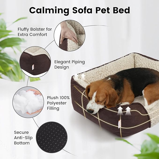 Miguel Washable Dog & Cat Bed with Removable Cushion for Medium & Small Dogs, Easy to Wash Pet Sofa Bed with Side Bolster, Dark Brown 25 Inch