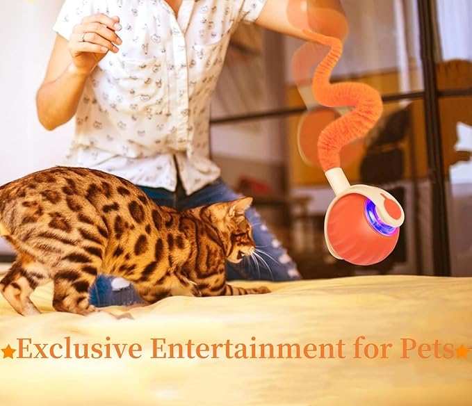 Rocfish Durable Interactive Cat Toys for Indoor Cats, Smart Automatic Cat Chase Ball Toy, Upgraded Speedy Tail Kitten Toy for Bored Indoor Adult Pets (Orange)
