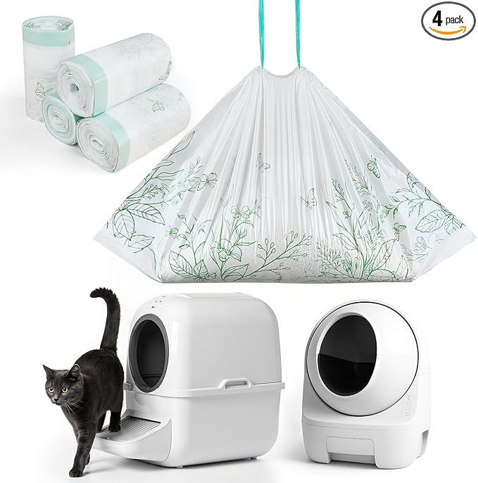 Glittme Cat Litter Box Liners, 120 Count Large Capacity Cat Litter Bags for Automatic Litter Robot 3/4, Thick Cats Kitty Litter Bags with Drawstring