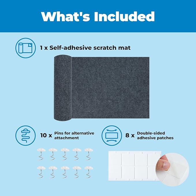 Best Pet Supplies Catify Peel & Stick Cat Scratching Mat – Self-Adhesive, Trimmable Cat Scratch Pad Cover - Carpet, Sofa, Furniture Protector – Replaceable Adhesive Stickers - Gray & 39.4 x 15.8