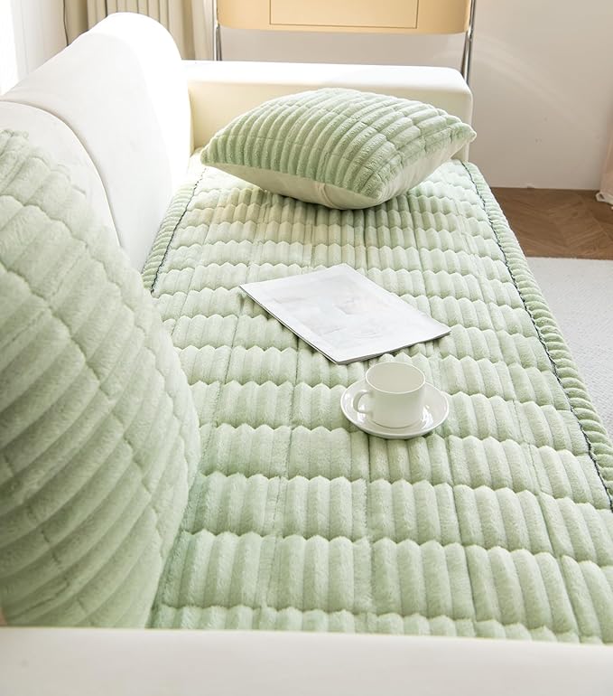 Faux Fur Plush Dog Couch Cover 3D Stripe Fuzzy Sofa Cover Non-Slip Fluffy Dog Bed Cover Pet Blanket Sofa Couch Furniture Protector for Puppy Large Dog Cat (Green,31"x47")