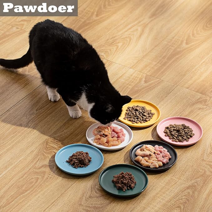 Ceramic Shallow Cat Dish 6 inch, Whisker Fatigue Free Cat Food Bowls, Wide and Small Pet Plate for Kitten and Kitty, Short Legged Munchkin Cat