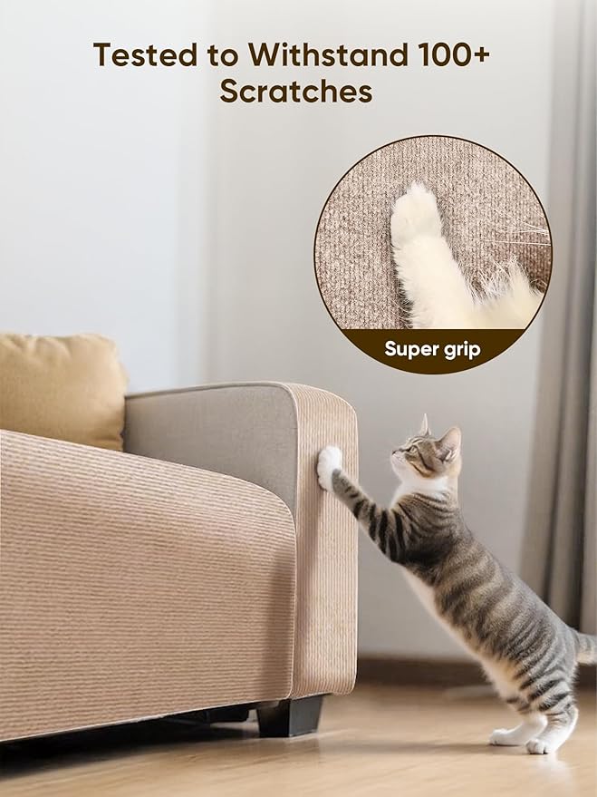 Cat Scratch Mat Furniture Protector, Eco-Friendly DIY Trimmable Self-Adhesive Cat Scratching Pad, Couch Wall Sofa Guard, Reusable Claw Scratching Protector 39.4"x15.8" (Beige)