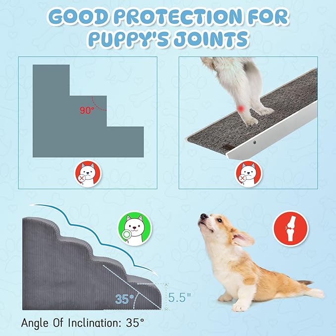 Dog Steps for Small Dog, 4-Step Pet Ramp and Stairs for High Beds and Sofa, Non-Slip Pet Stairs for Small Dogs and Cats, Removable and Easy to Clean Pet Bed Stairs, Dark Gray