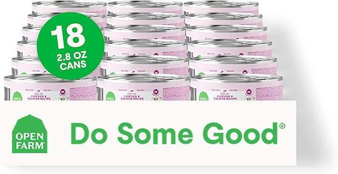 Open Farm Canned Cat Food, Paté for Complete & Balanced Nutrition, Grain-Free and Legume-Free Wet Cat Food, Chicken & Salmon Recipe, 2.8oz Cans (Case of 18)