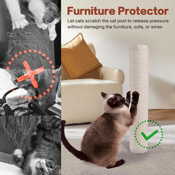 OSPNIEEK 4 Pack 15.7" M8 Cat Scratching Post Replacement, Natural Sisal Rope Kitten Tree Scratcher Refill with Screws, DIY Hemp Scratch Pole Parts for Indoor Cats Tower Refurbishment Accessories