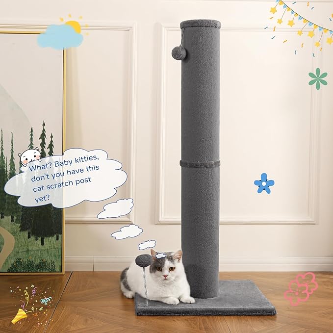 Cat Craft Bobcat Cat Scratching Post for Indoor Cats, Tall Cat Scratch Post, Carpet Cat Scratching Post with Replaceable Toys, Sturdy Base, Large, Gray