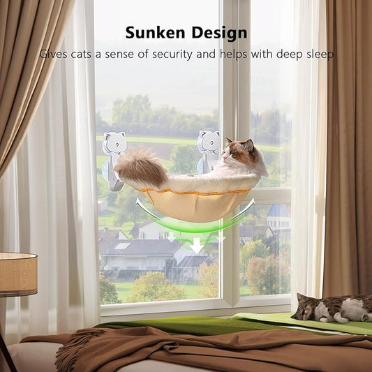 Cat Window Perch Cordless, Foldable & Stable Cat Beds- Breathable Cat Window Hammock for Overlooking, Sunbathing and Climbing - Maximum Hold Up to 40lb