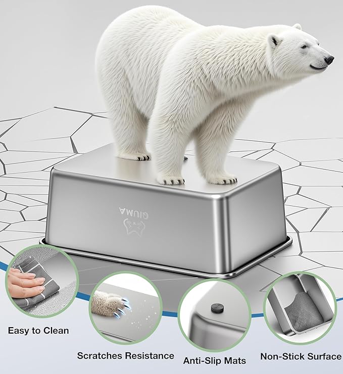 Stainless Steel Litter Box, Large Metal Cat Litter Box with High Sided for Big and Small Cats, Non-Stick, Easy to Clean, Odor-Free, 17.5" L×13.6" W×5.9" H, Blush Pink