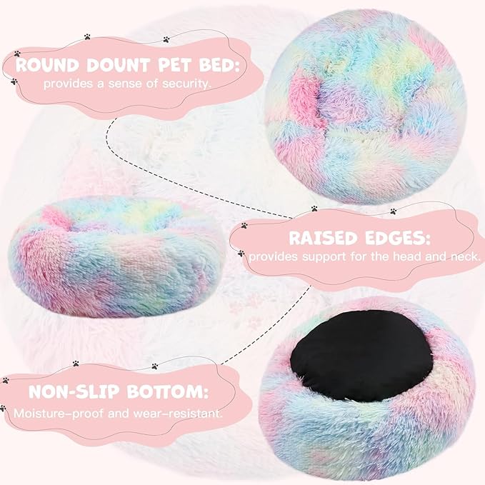 Himax Small Dog Bed, Fluffy Dog Bed with Blanket Attached, Cat Bed Washable, Multi-Colored (20"/26"/35")…