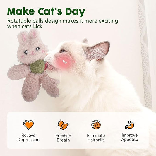 Cat Toys with Catnip Kitten Chew Bite Supplies Boredom Relief Fluffy Kitty Teeth Cleaning Chewing Cat Lovers Interactive Plush Gift (Bear&Bear)
