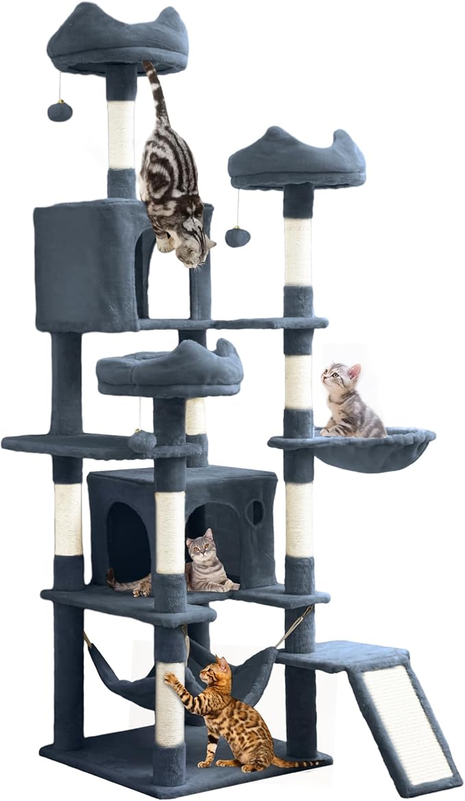 YITAHOME Tall Cat Tree for Indoor Cats, 75 inch Multi-Level Cat Tower with Cat Condos, Top Perches, Sisal Ramp Scratching Posts, Cozy Basket, Hammocks, Large Cat Pet Activity Structure, Dark Grey