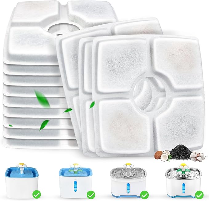 Cat Water Fountain Filter Replacement, 12 Pack Cat Fountain Filters Compatible with Top Square 84oz/2.5L Automatic Pet Fountain Dog Water Dispenser, 3 Filtration System Replacement Pet Filters