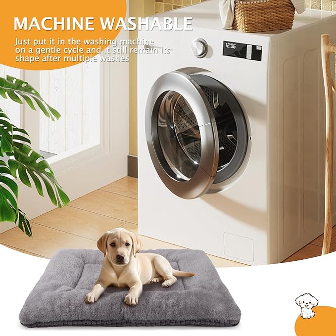 Reversible Dog Bed Mat with Plush and Corn Velvet,Soft Warm Pet Cushion, Dual Purpose Washable Sleeping Mattress Bed for Small Medium Large Dog and Cat XB004 (48"*30", Light Grey)
