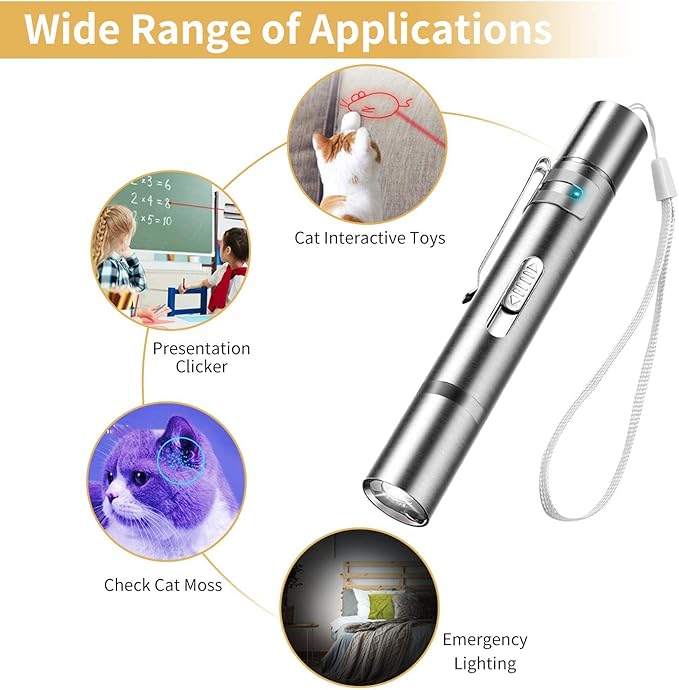 Cat Toys Laser Pointer for Indoor Cat Mouse Toys Pet Interactive Toy Pointer Kitten Dog Chase Play LED Flashlight 7 Adjustable Patterns Red Light Remotes Teaching Tool Rechargeable