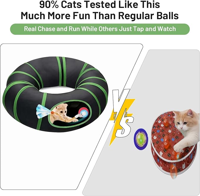 Interactive Cat Toys Ball Fast Rolling in Cat Tunnel – Motion-Activated Ball in Enrichment Tunnel,Hide & Seek Puzzle Game for Indoor Cats & Kittens,Boredom Relief for Cats (Orange-red)